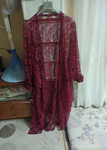 Bordo Uzun Bohem Kadın Sabahlık - Görsel 3