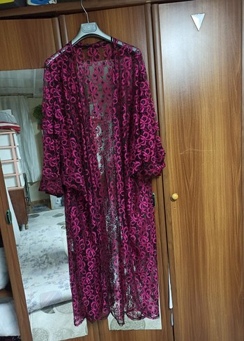 Bordo Uzun Bohem Kadın Sabahlık - Görsel 5