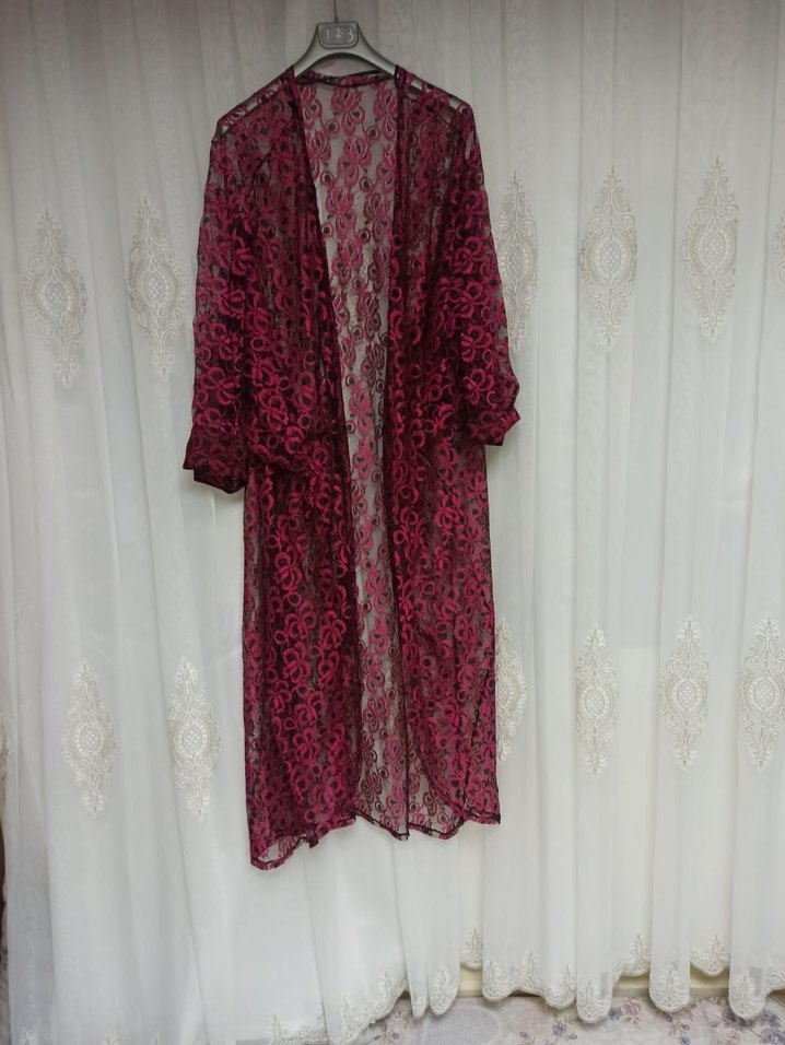 Bordo Uzun Bohem Kadın Sabahlık - Görsel 2