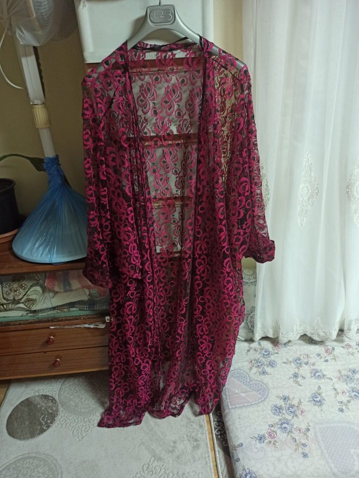 Bordo Uzun Bohem Kadın Sabahlık - Görsel 3