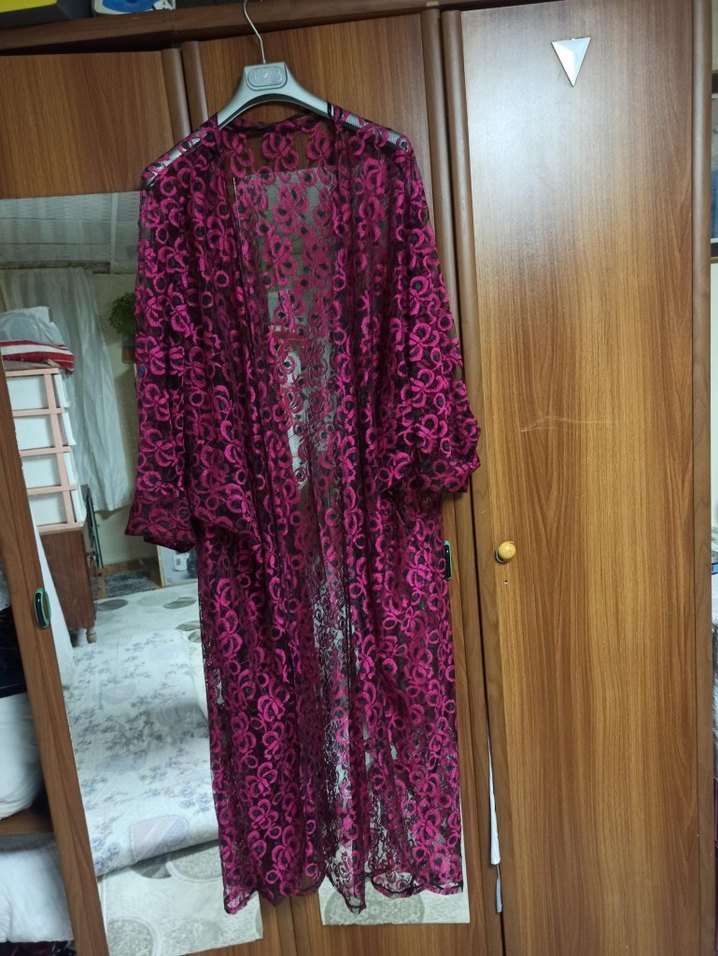 Bordo Uzun Bohem Kadın Sabahlık - Görsel 5