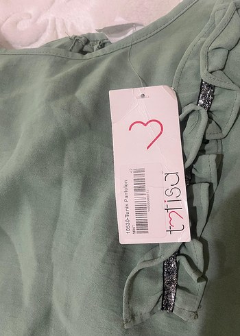 Pastel Yeşil Rahat Kadın tunik takımı - Görsel 4