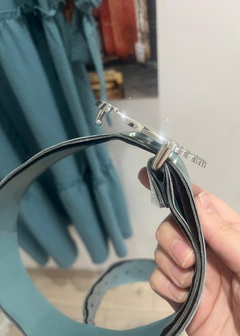 Turkuaz Uzun Kollu Kemerli Kadın Elbise - Görsel 6