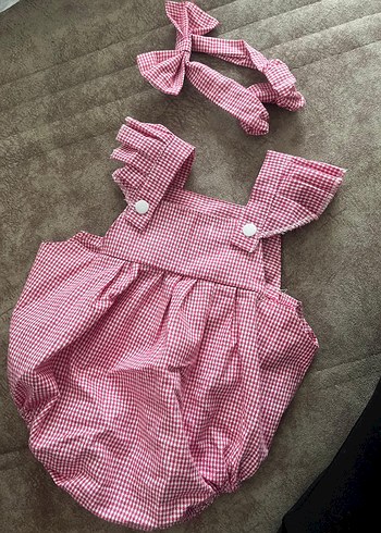 Pembe Kareli Fırfırlı Bebek Kız Tulum - Görsel 2