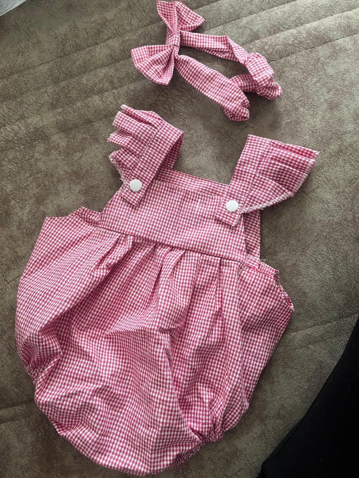 Pembe Kareli Fırfırlı Bebek Kız Tulum - Görsel 2