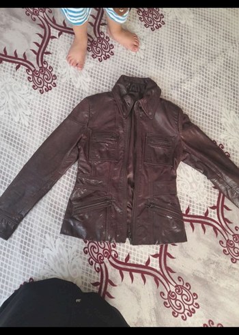 Kahverengi Deri Biker Ceket - Görsel 8