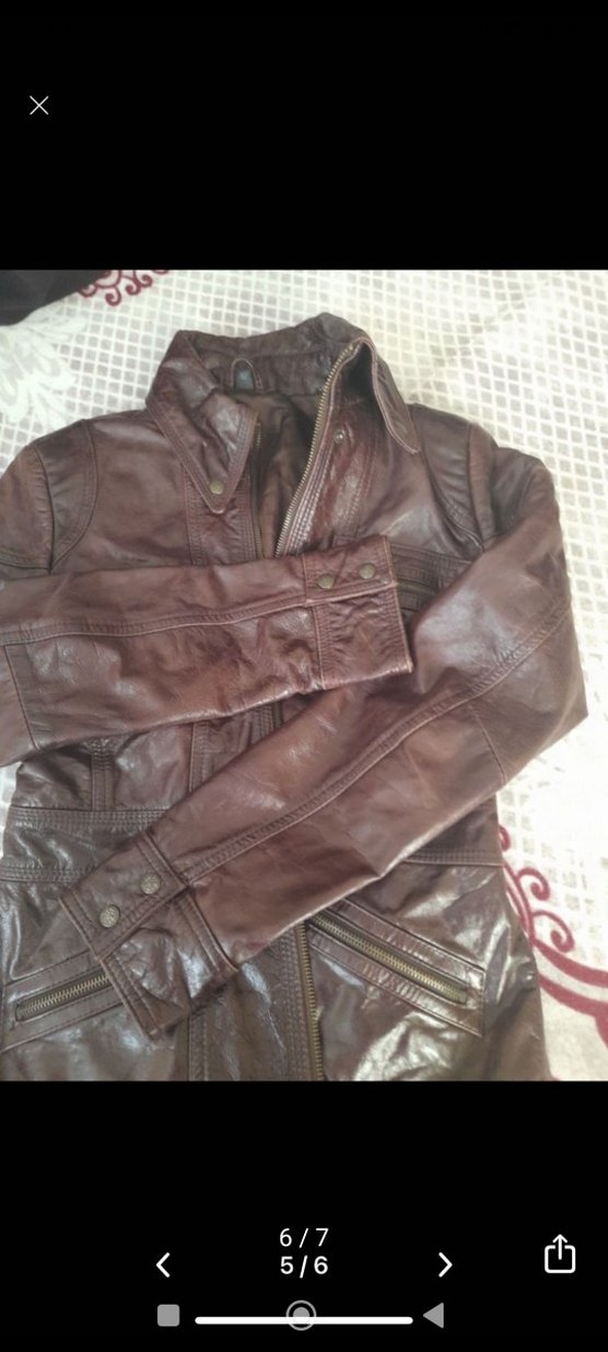 Kahverengi Deri Biker Ceket - Görsel 5