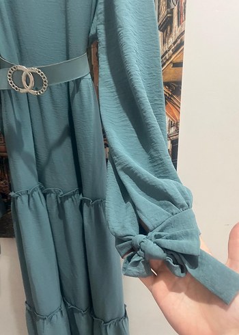 Bel Detaylı Uzun Kollu Kadın Elbise - Görsel 6