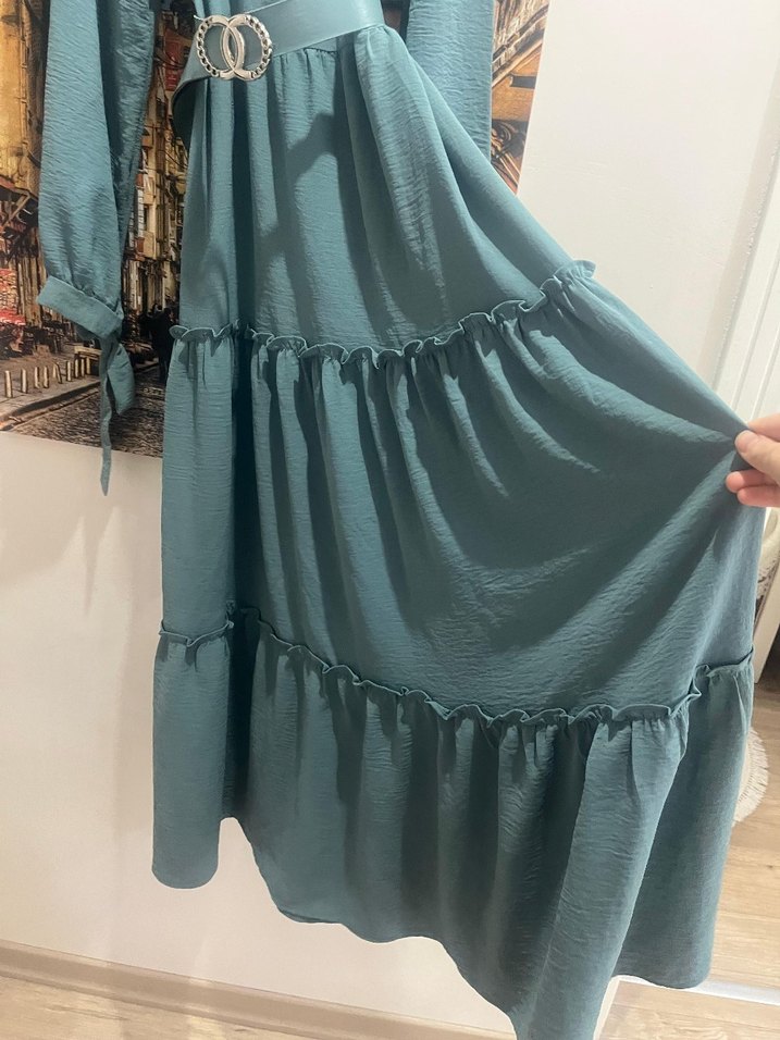 Bel Detaylı Uzun Kollu Kadın Elbise - Görsel 2