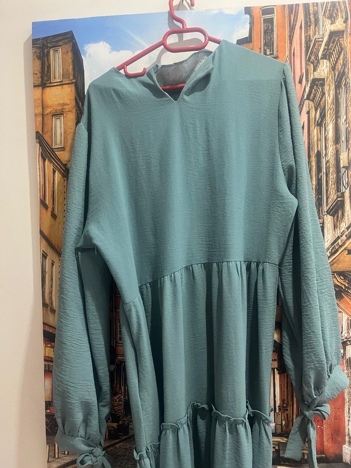 Bel Detaylı Uzun Kollu Kadın Elbise - Görsel 3