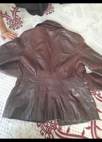 Düğmeli Kahverengi Deri Kadın Ceket - Görsel 9