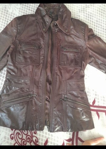 Düğmeli Kahverengi Deri Kadın Ceket - Görsel 6