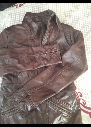 Düğmeli Kahverengi Deri Kadın Ceket - Görsel 8