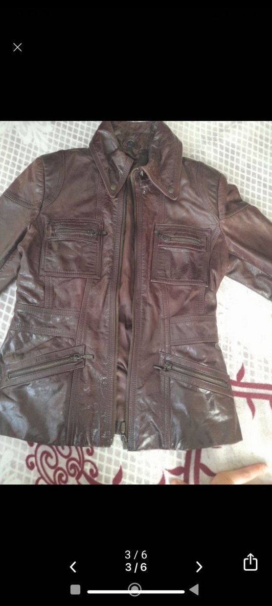 Düğmeli Kahverengi Deri Kadın Ceket - Görsel 3