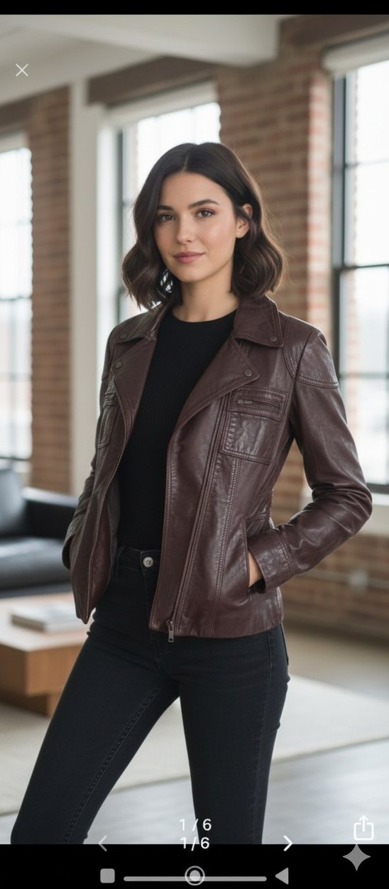 Düğmeli Kahverengi Deri Kadın Ceket - Görsel 5