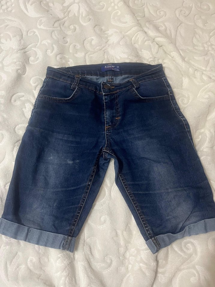 Kızlar için Beyaz Bağlama Desenli Denim Şort - Görsel 2