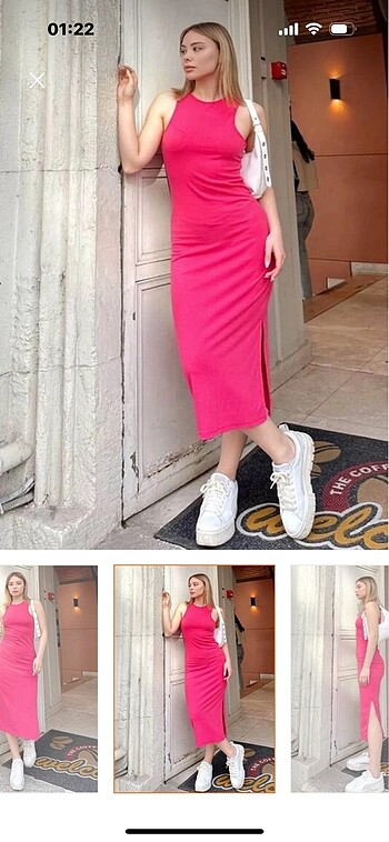 Pembe midi boy elbise