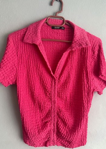 Pembe Kısa Kollu Keten Gömlek