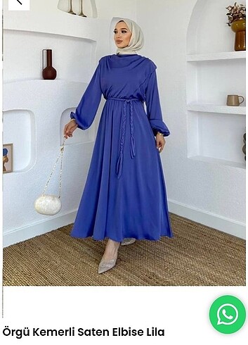 Suud Collection MODAALA ÖRGÜ KEMERLİ SATEN ELBİSE
