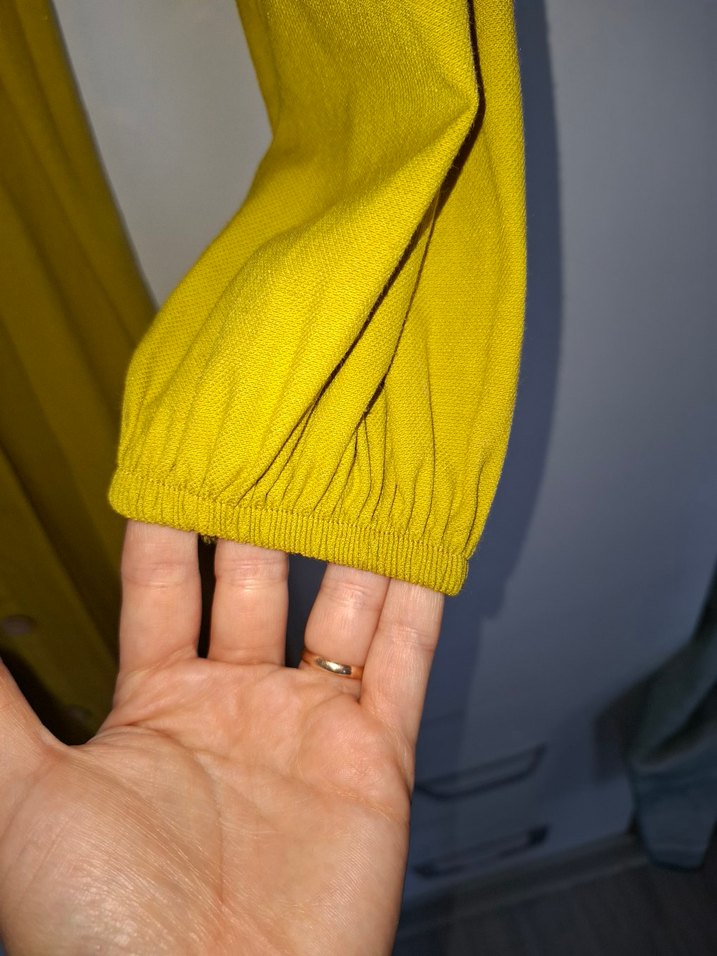 Sarı Düğmeli Uzun Keten Elbise - Görsel 5