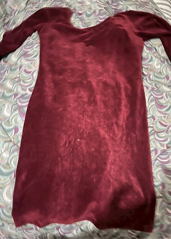 Bordo Kadın kadife Midi Elbise - Görsel 4