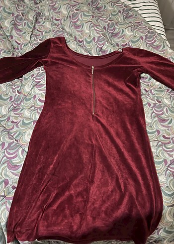 Bordo Kadın kadife Midi Elbise - Görsel 3