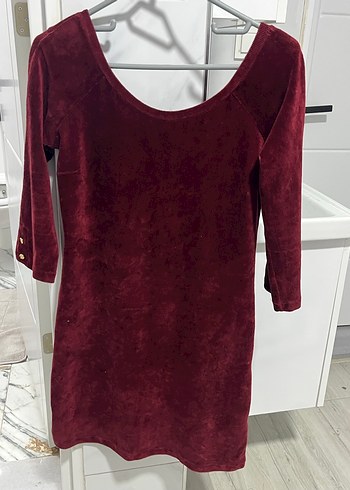 Bordo Kadın kadife Midi Elbise - Görsel 2