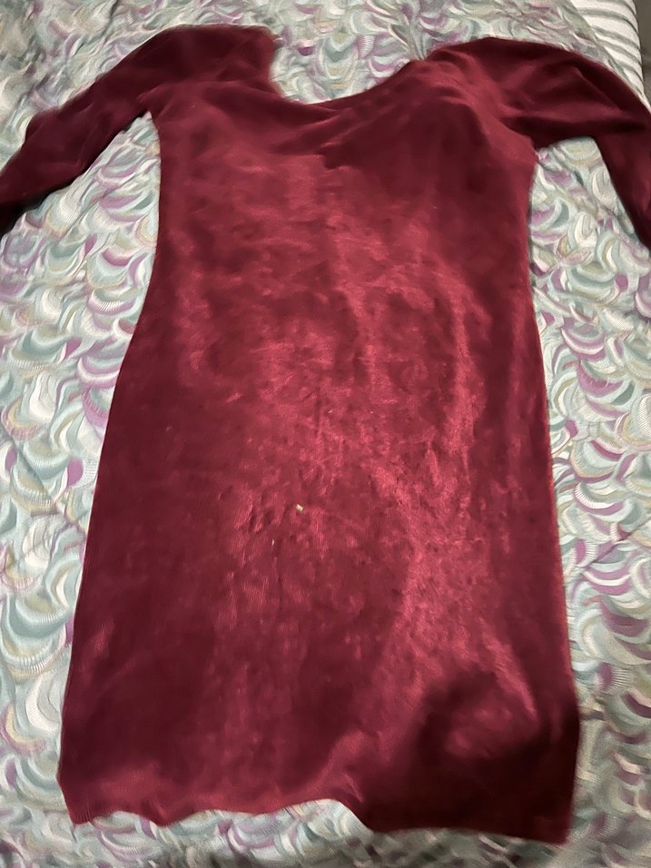 Bordo Kadın kadife  Midi Elbise - Görsel 4