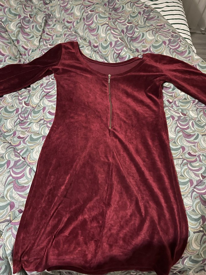 Bordo Kadın kadife  Midi Elbise - Görsel 3