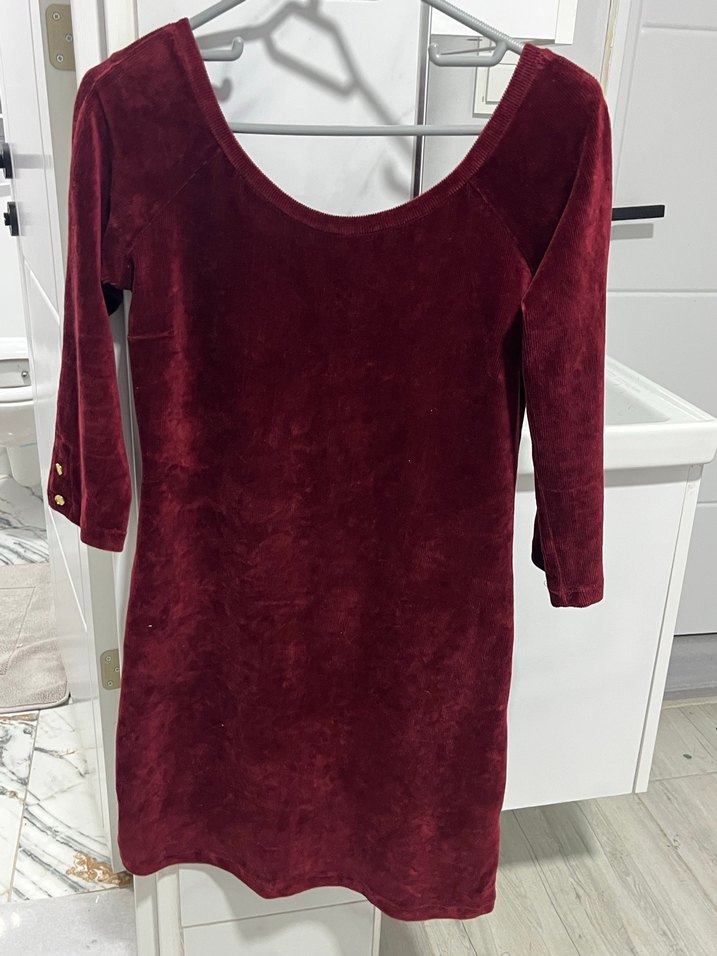 Bordo Kadın kadife  Midi Elbise - Görsel 2