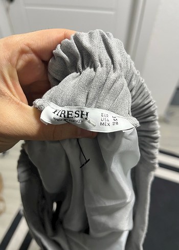 Gri Keten Pilili Mini Etek - Görsel 3