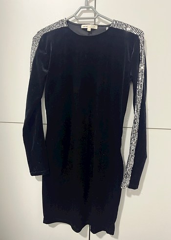 Uzun Kollu Siyah Payetli Midi Elbise - Görsel 2