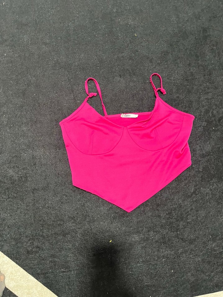 Pembe V Yaka İnce Askılı Mini Büstiyer - Görsel 2