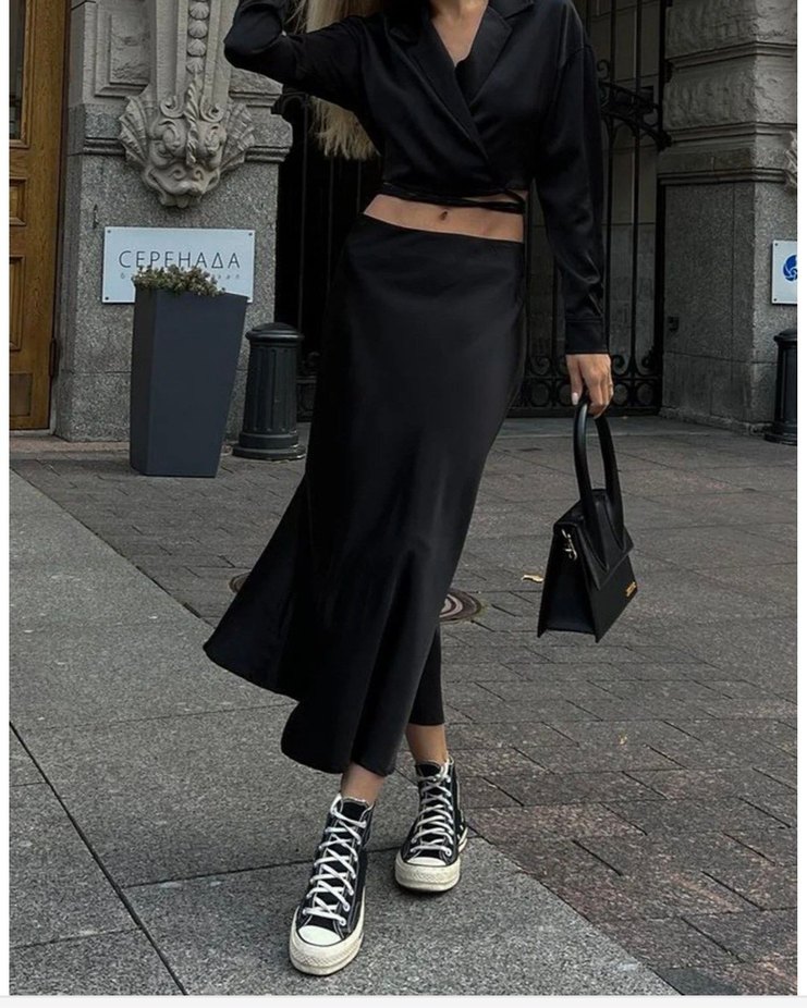 Siyah Uzun Saten Etek - Görsel 2