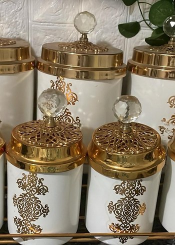 Altın Detaylı Beyaz Mutfak baharatlık Seti - Görsel 2