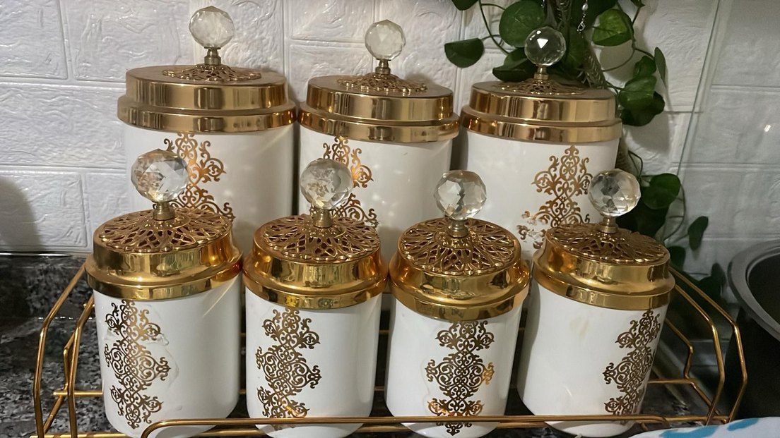 Altın Detaylı Beyaz Mutfak baharatlık Seti - Görsel 2