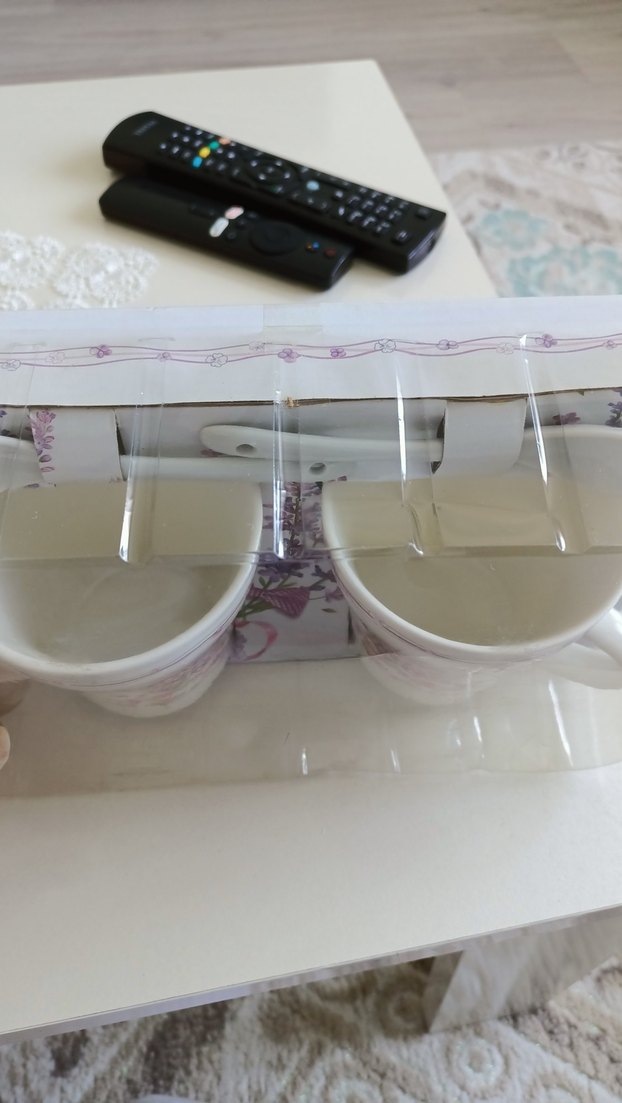 Beyaz Renkli Desenli 2'li Kahve Fincanı Seti kaşıklı - Görsel 3