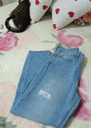 Mavi Yırtık Detaylı Denim Pantolon - Görsel 9