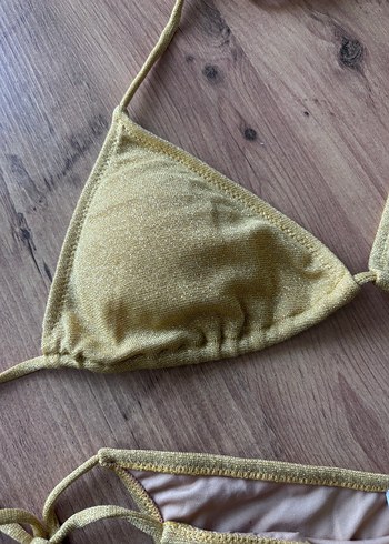36 Beden Aquella Lureks Hardal Sarı Üçgen Bikini