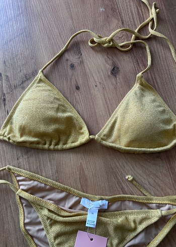 36 Beden altın Renk Aquella Lureks Hardal Sarı Üçgen Bikini