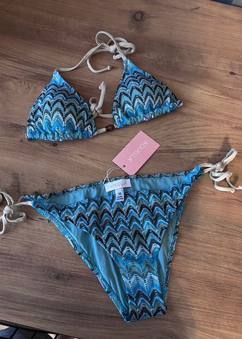 Boncuk Detaylı Turkuaz Bağlamalı Bikini