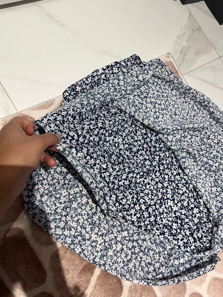 Bohem Gri Mavi Örme Mini Hamile Eteği - Görsel 2