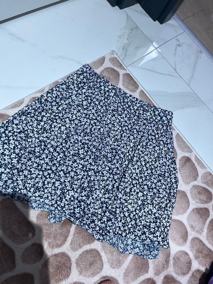 Bohem Gri Mavi Örme Mini Hamile Eteği - Görsel 5