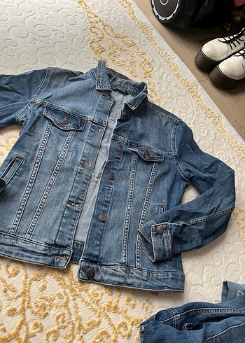 m Beden mavi Renk Düğmeli Mavi Kadın Denim Ceket