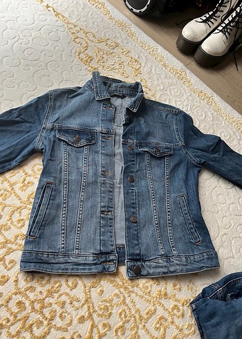 m Beden Düğmeli Mavi Kadın Denim Ceket