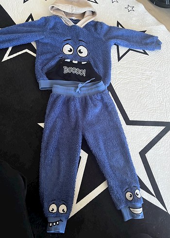 Kapüşonlu Mavi Nakışlı Erkek Bebek Takımı