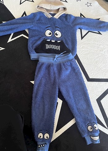 Civil Kapüşonlu Mavi Nakışlı Erkek Bebek Takımı