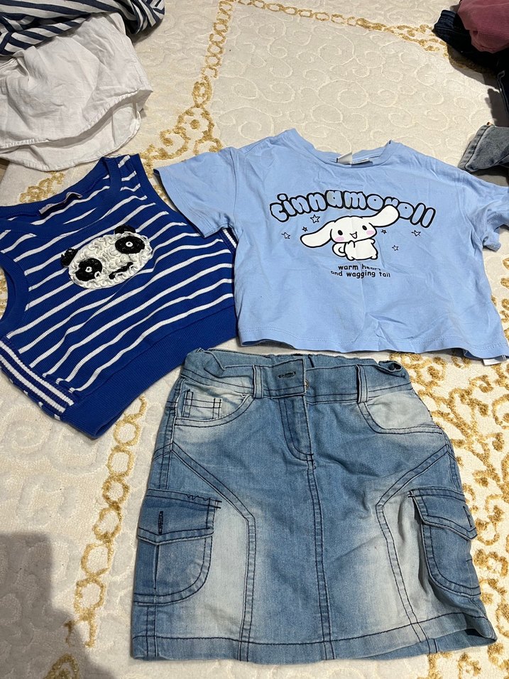 Mavi Kız Çocuk Denim Tişört - Görsel 3