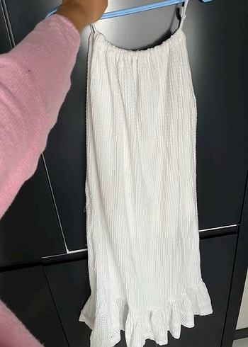 Beyaz Uzun Piliseli Hamile Keten Etek - Görsel 2