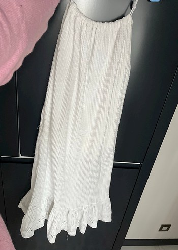 Beyaz Uzun Piliseli Hamile Keten Etek - Görsel 3